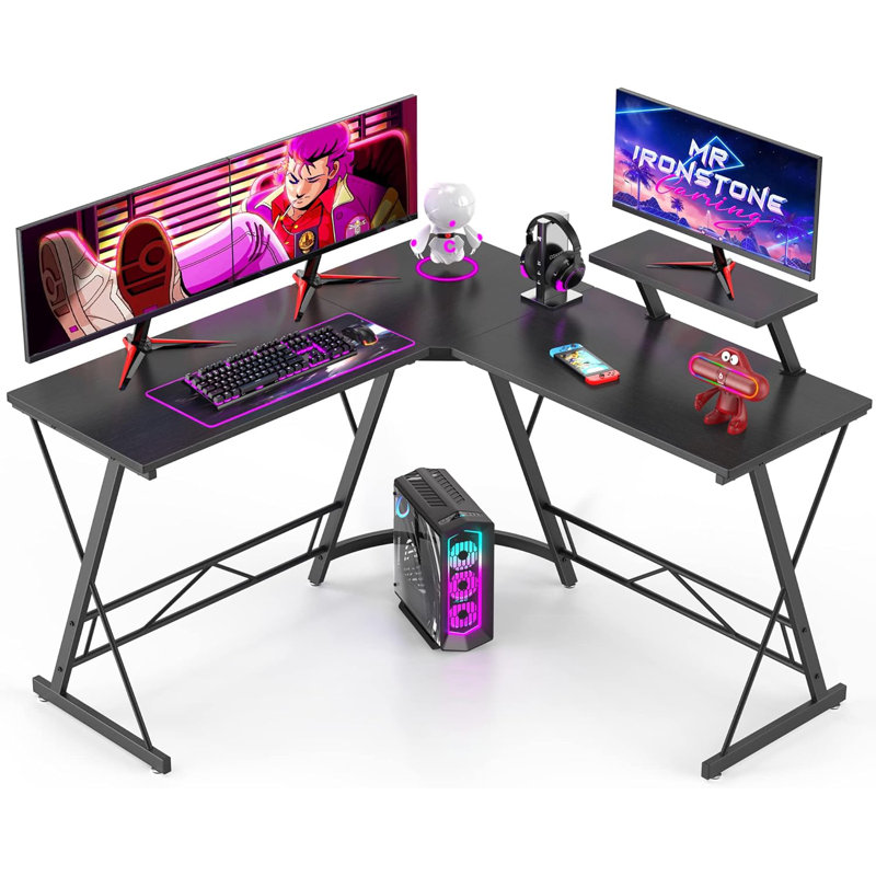 Inbox Zero L Shaped Gaming Desk Corner Computer Desk Home Office Desks Writing Workstation with Large Monitor Stand Easy to Assemble Black 51 Inch Wayfair